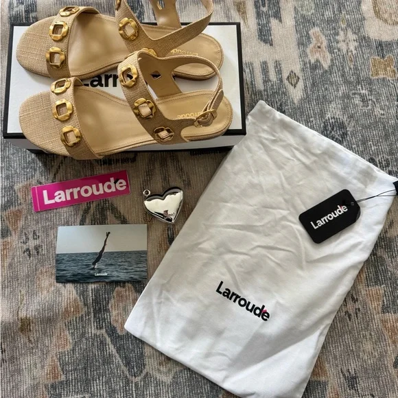 **NIB** Larroude Milan Flat Sandal In Beige Raffia - Picture 6 of 14